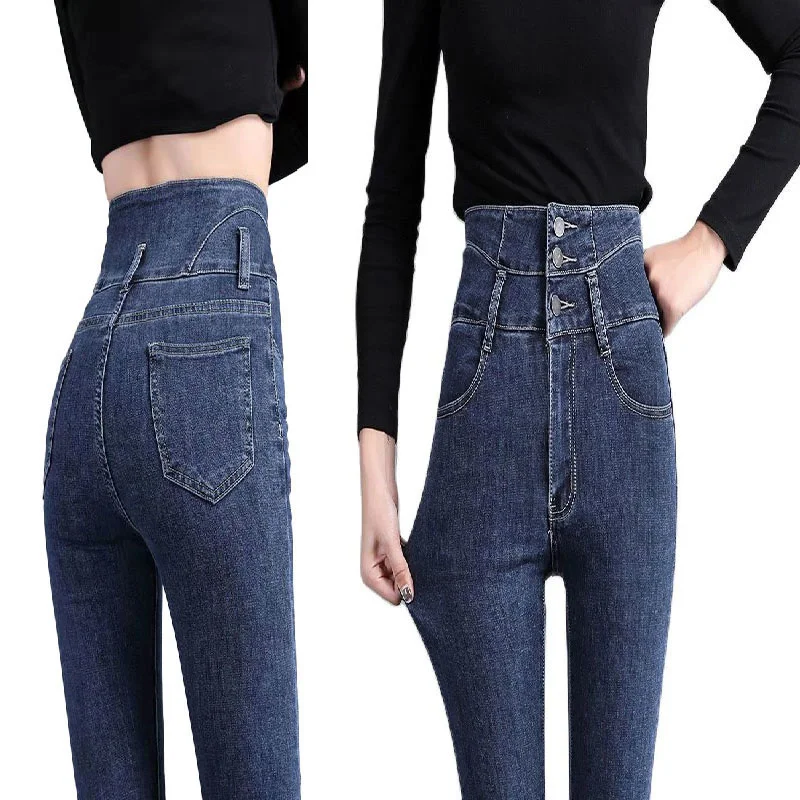 

Black Mom Jeans High Waist Pants Ladies Korean Fashion Slim Push Up Elasticity Skinny Pencil Jeans Spring Denim Trousers Women