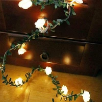 102040leds rose flower vine led string lights batteryusb powered green leaf fairy garland for christmas party valentines day