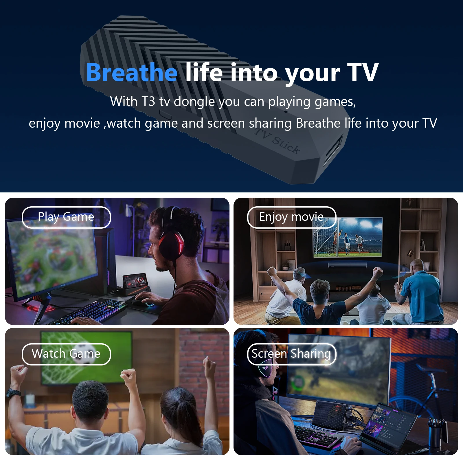 Фото T3MINI Android TV Stick 4K HDR H313 Quad Core 1GB 8GB 2.4G WiFi HDMI Dongle Глобальный стриминговый плеер Портативное устройство для домашнего кинотеатра №3