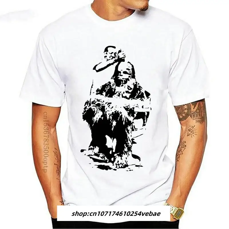 

New Banksy T Shirt Chewbacca Haircut Funny Novelty Graffiti Printed Graphic Tee