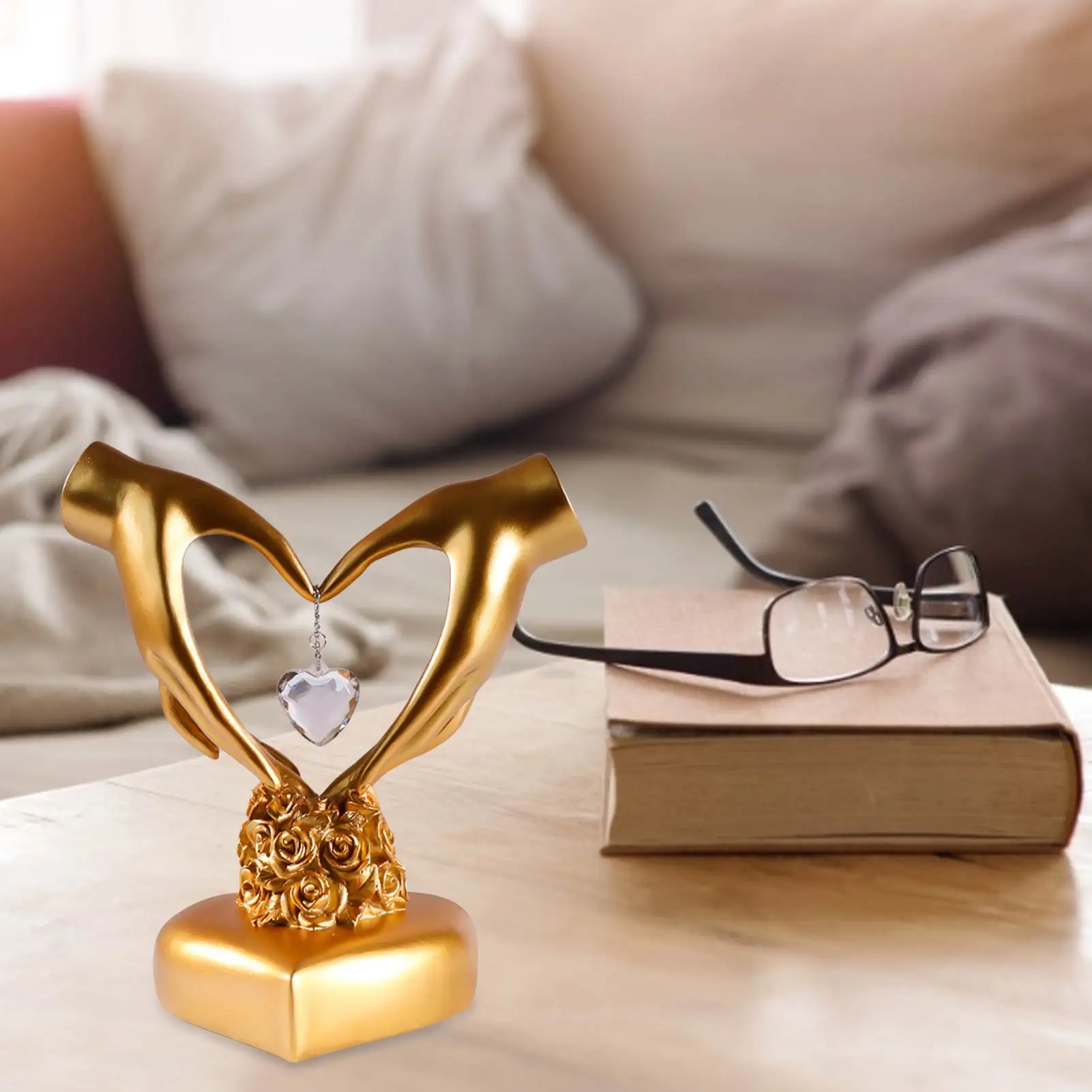 

Wedding Anniversary Gifts For Her Resin Silver Gold Dual Hearts With A Shiny Crystal Indoor Decorative Heart Ornament Unique