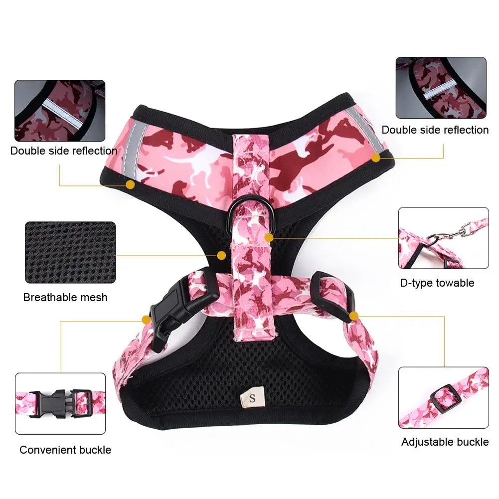 

Reflective Pet Leash Vest Bow-knot Collar Adjustable Multifunctional Storage Bag Dog Chest Harness Set For Small Medium Dog