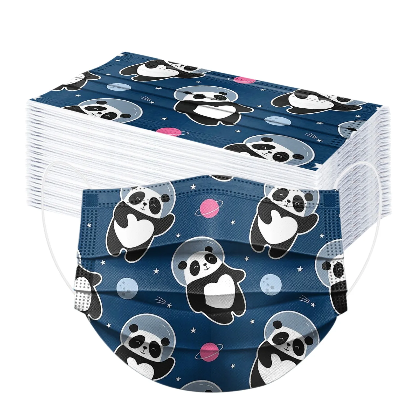 

50PCS Disposable Adult Mask Non Woven Ultrathin Panda Print Men Women Face Mask 3Ply Ear Loop Fashion Cartoon Print Unisex Mask