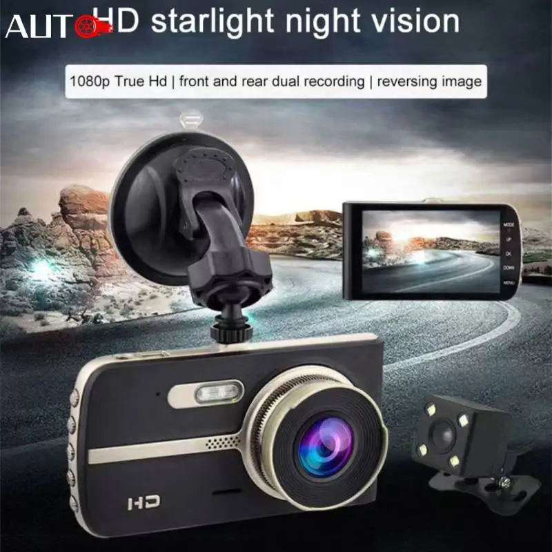 

Car DVR Dash Cam For Car 1080P 4 Inch Super Night Vision Front And Rear Cameras Dual Lens Car Driving Recorder Bicycle Black Box