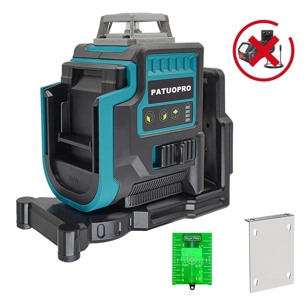 

Лазерный уровень PATUOPRO, 12 линий, 3D самовыравнивающийся, горизонтальный и вертикальный, зеленый лазерный уровень на 360 градусов для батареи Makita 18 В (без батареи)