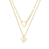 fashion korean gold rose gold white heart shaped shell pendant stainless steel double layer necklace for womens jewelry