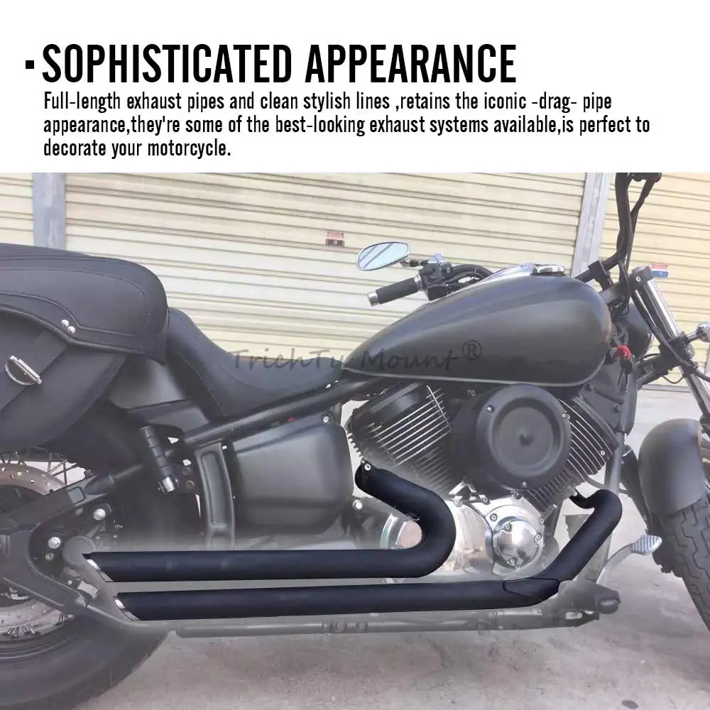 Фото Полная выхлопная система для мотоцикла, совместимая с Yamaha V Star Drag Star, алюминиевые хромированные выхлопные трубы. №5