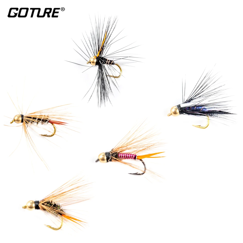 

Goture 5pcs #14 Brass Bead Head Fast Sinking Nymph Scud Fly Bug Worm Trout Fishing Flies Artificial Insect Fishing Bait Lure