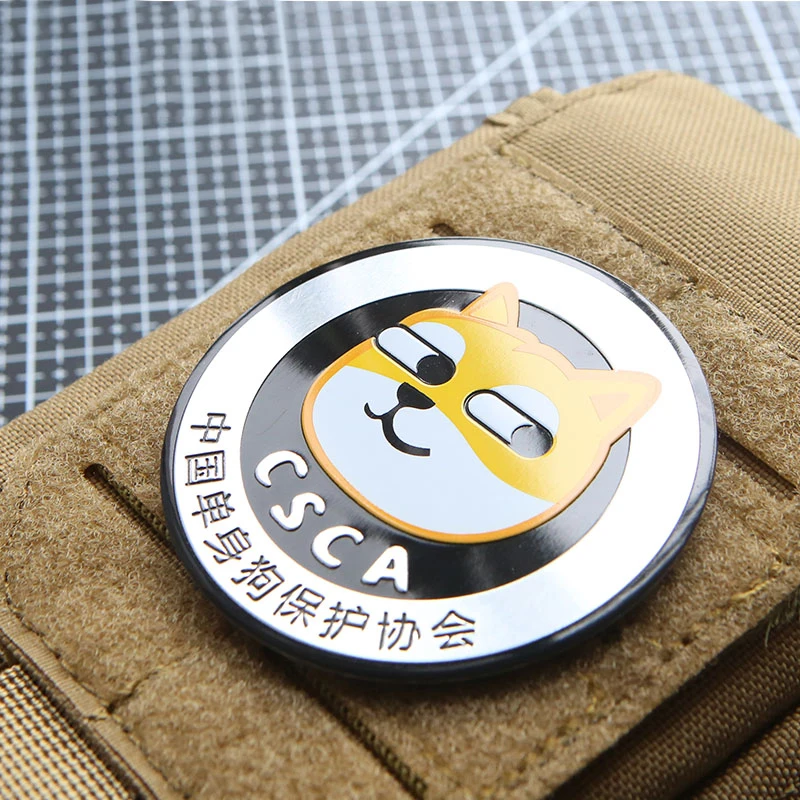 

7*7cm Single Dog Metal Patches for Clothing Funny Emblem Tactical Badge on Backpack Military Applique 3D DIY Hook Loop Armband