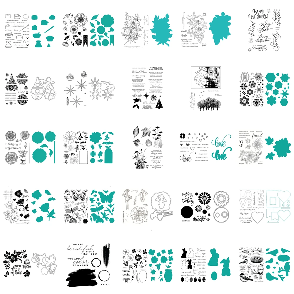 

Christmas Bell Butterfly Flower Birds Love Words Cutting Dies Clear Stamps for Scrapbooking Paper Making Embossing Frame Card