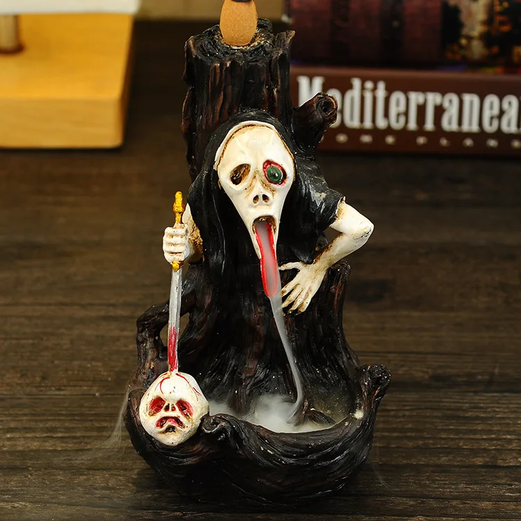 

Backflow Incense Burner Creative Resin Craft Gift Horror Ghost Festival Wine Cabinet Home Ghost Head Ornament