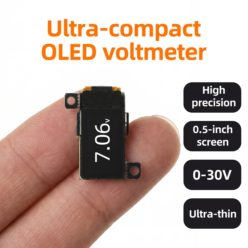 Фото Ультра-тонкий мини цифровой вольтометр 0 30В 0,5-дюймовый OLED экран дисплея для автомобиля мотоцикла высокоточного №2