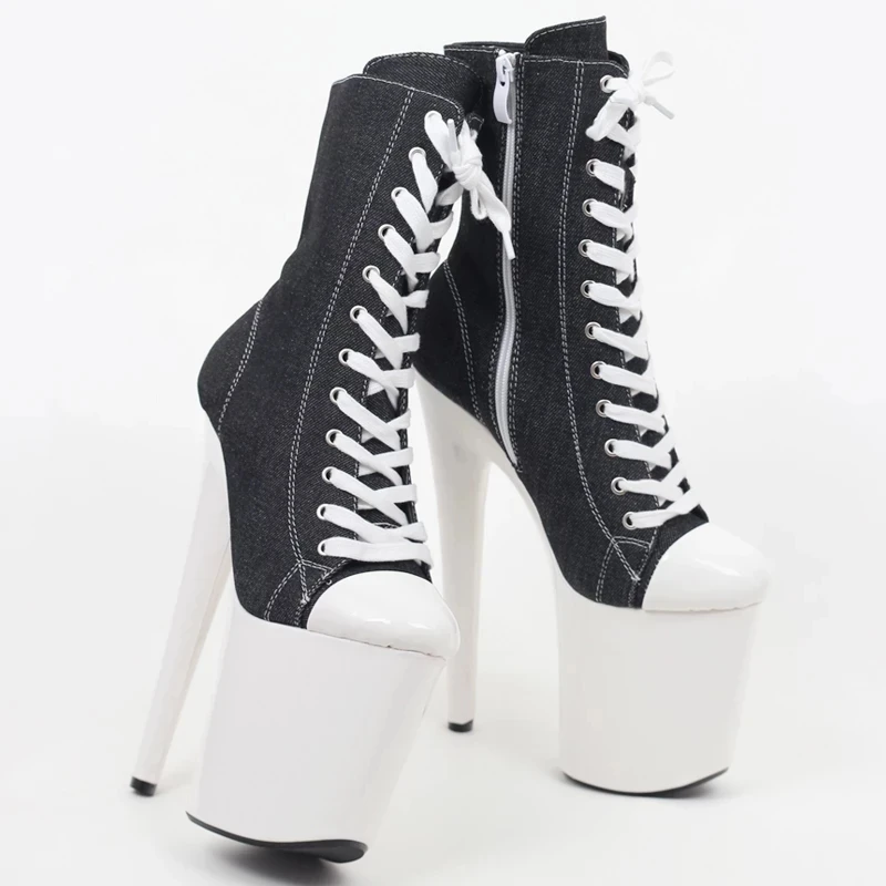 Pole Dance Boots 20CM High Heel Platform Denim Sexy Stripper Catwalk Model Nightclub Boots Unisex Size 36-43