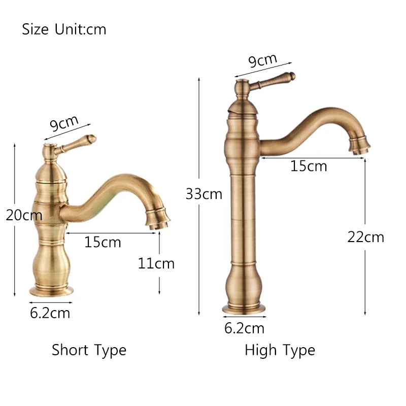 Античный Латунный Смеситель Для Ванной Комнаты С Одной Ручкой Высокий И Короткий