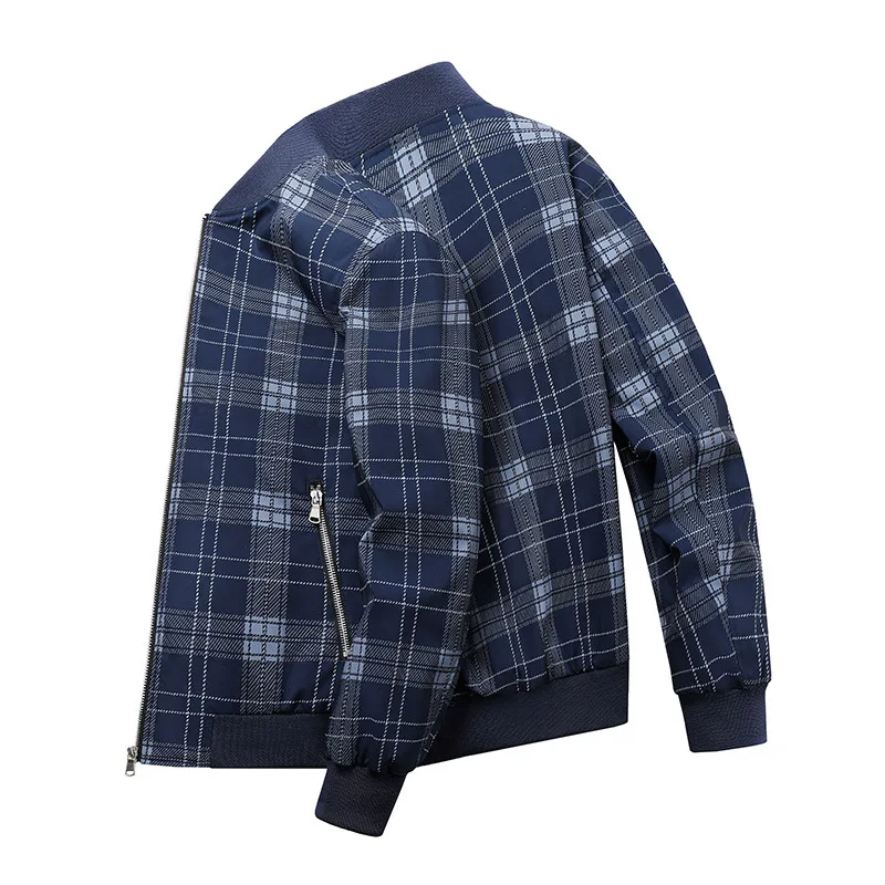 

2022 Spring Men's Jacket Casual Plaid Windbreaker Coat Man Streetwear Fashion Baseball Collar Jackets for Men Slim Outerwear 5XL