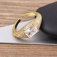 high quality zircon geometric inlaid shiny transparent crystal gold plated ring women charm open adjustable jewelry wedding gift