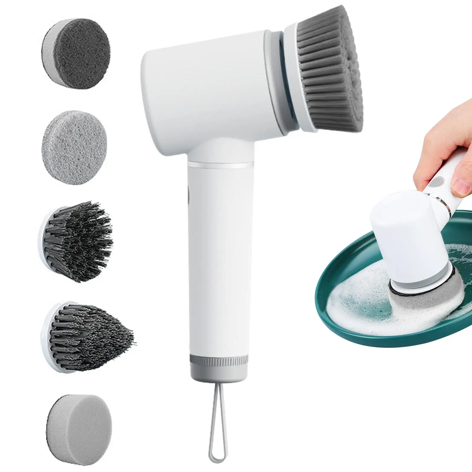 

Electric Spin Scrubber Power Scrubber Cordless With 5 Replaceable Cleaning Brush Heads Rechargeable Shower Scrubber For Cleaning