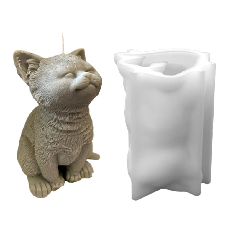 

3D большая силиконовая форма для Свеча-кошка для украшения рабочего стола ручной работы гипсовая эпоксидная смола форма для Ароматических С...