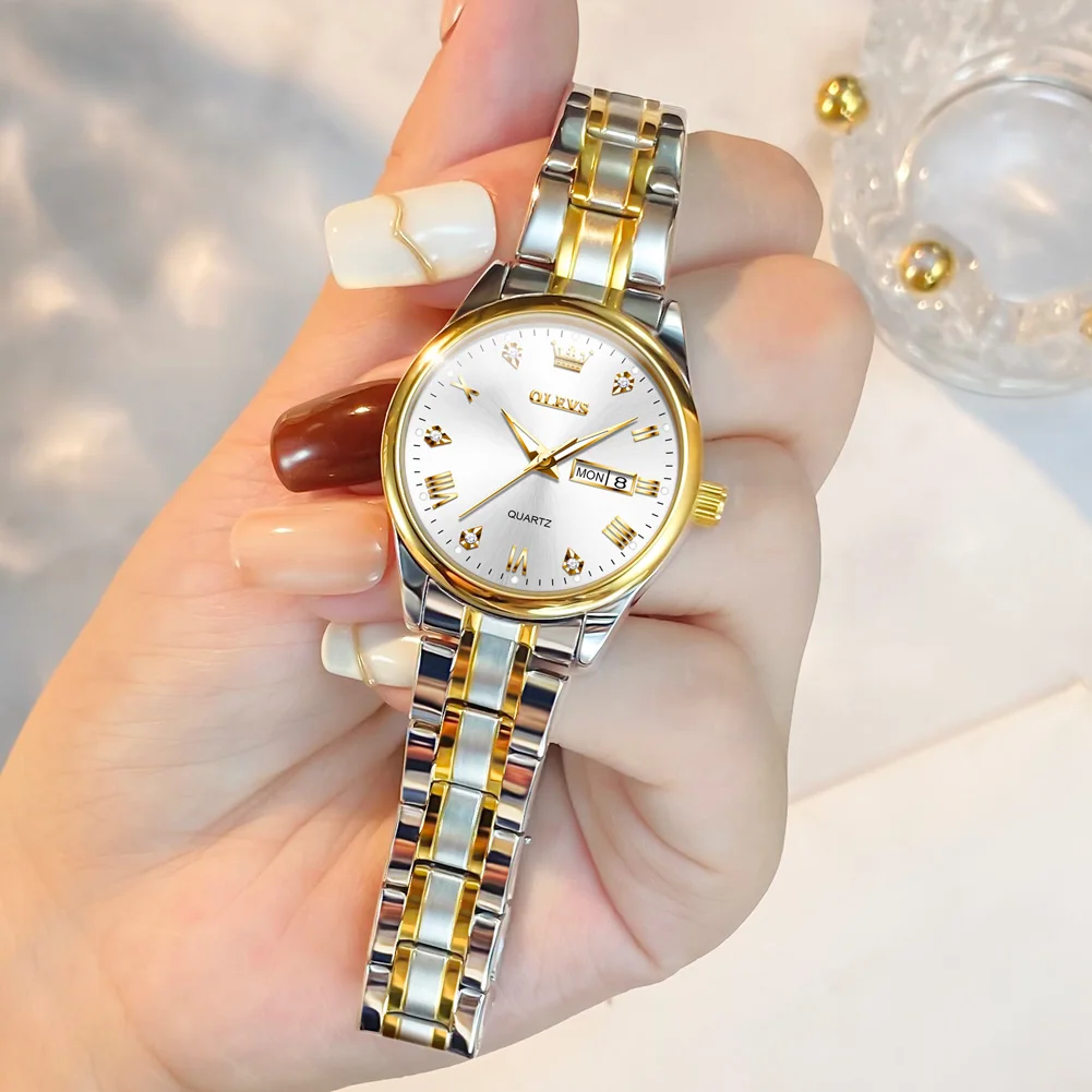 OLEVS Women Wrist Watch Original Watches for Ladies Waterproof Stainless Steel Luxury Quartz Woman Wristwatch Gold reloj hombre