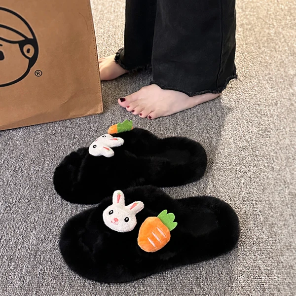 

Flock Shoes Slippers Flat Slipers Women Slides Fur Flip Flops Fashion 2023 Plush Luxury Rome Basic Rubber with fur Short