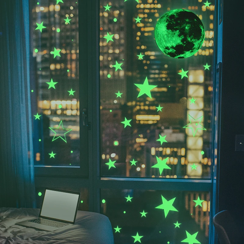 Люминесцентный самолет луна звезды настенные стикеры для детей декор детской