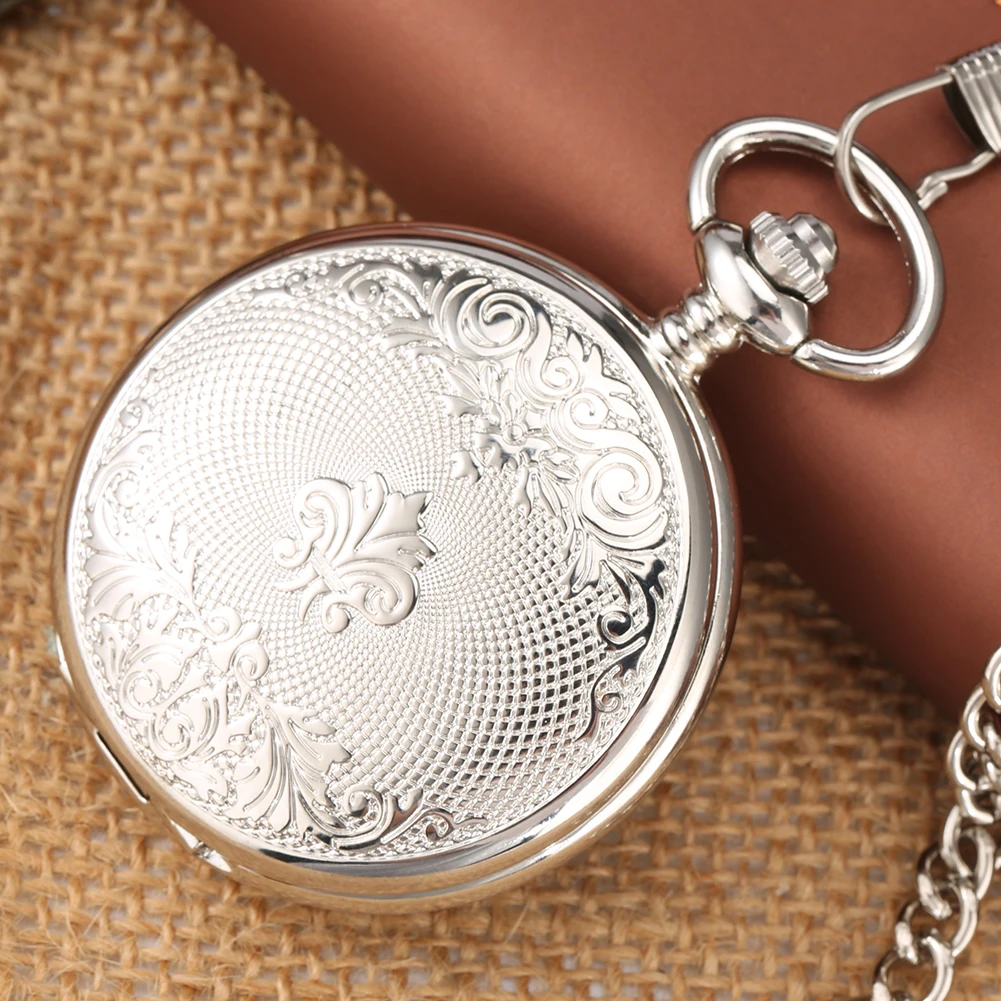 Manual Mechanical Pocket Watch Silver Double Cover Roman Numerals Display Vintage Pendant Pocket Clock Antique Gift Timepiece