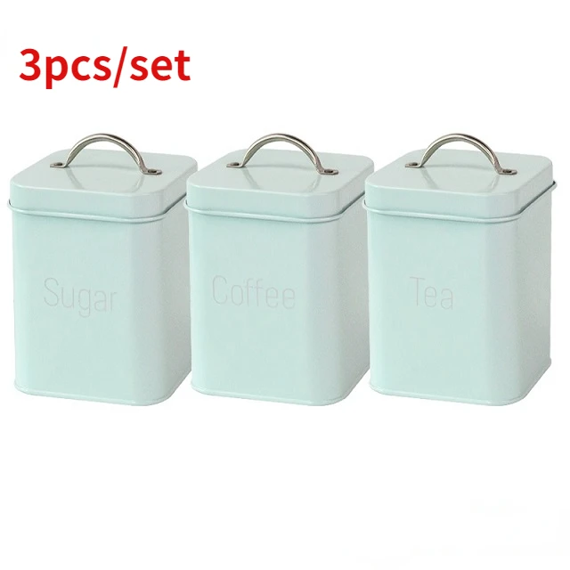 

Can Caddy Milk Jar Jars Lid Moisture-proof Tea Coffee Pot Cyan-blue Sealed With Creamy-white Powder 3pcs/set Bowl Sugar Square