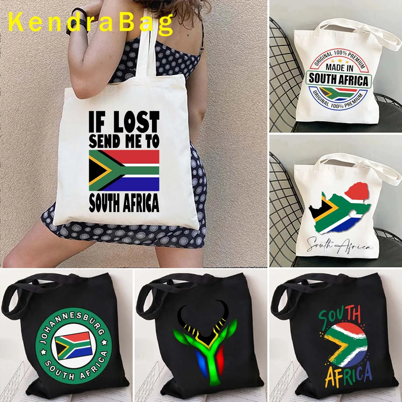 

Arms of South Africa African Flag Country Map Girl Love Heart Patriotic Gifts Canvas Shoulder Tote Bag Harajuku Shopper Handbags