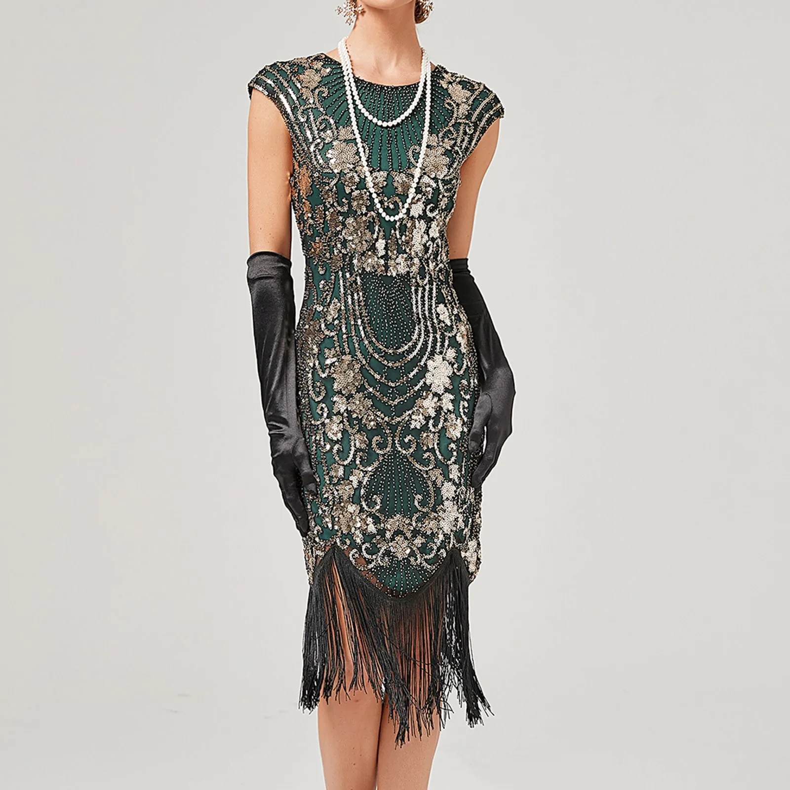 Женское винтажное платье-хлопушка без рукавов с круглым вырезом и блестками