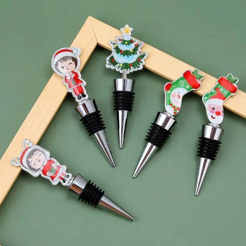 

4pcs Xmas Wine Bottle Stopper Kit Christmas Wine Bottle Stoppers Reusable Xmas Party Bottle Cork Wine Plug
