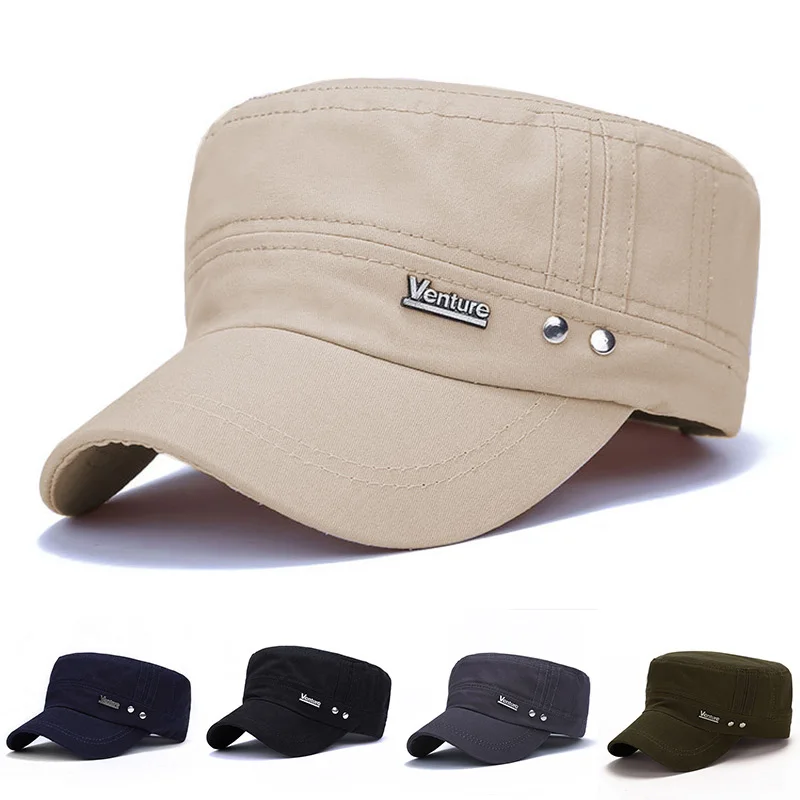 

2022 New Men Military Cap Summer Casual Cadet Hat Washed Cotton Flat Top Caps Male Vintage Army Hats Bone Man Cap gorras
