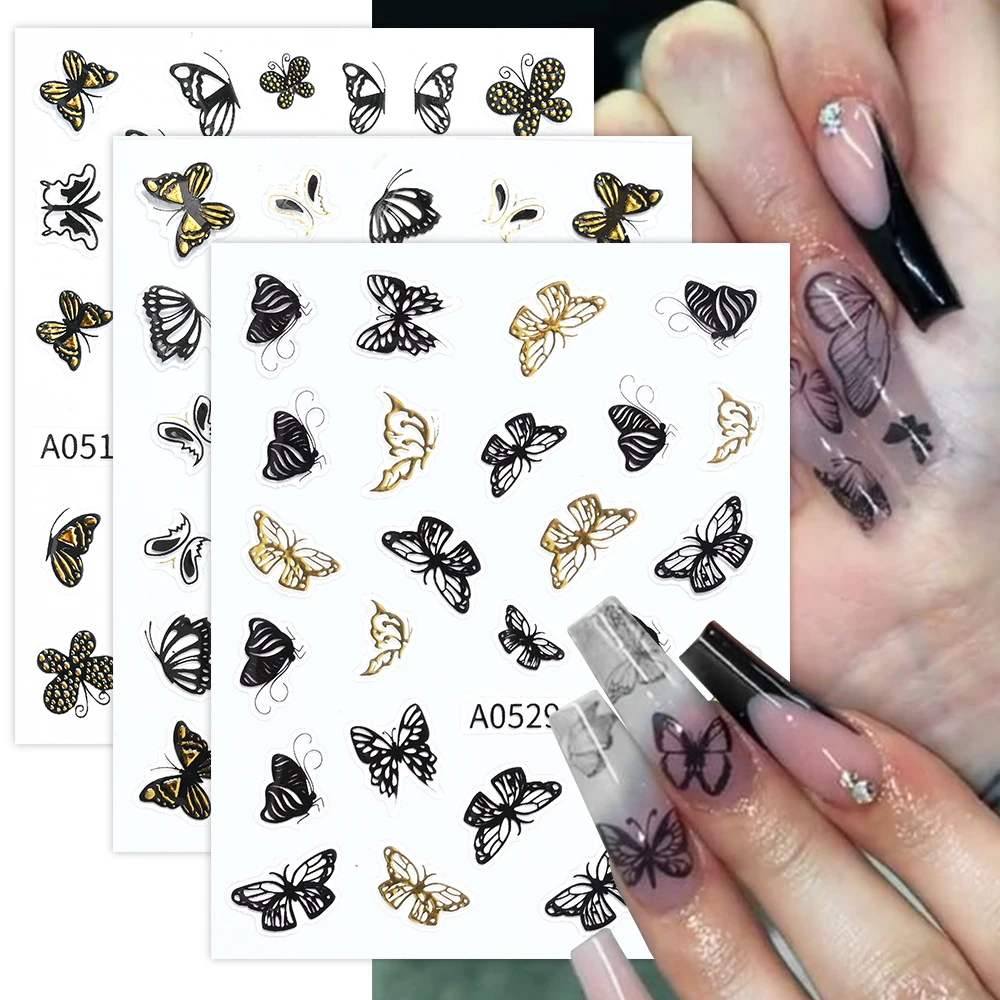 

30 шт. голографические лазерные бронзовые 3D наклейки с бабочками для дизайна ногтей клейкие Цветочные слайдеры DIY наклейки для ногтей Маникюрные обертывания