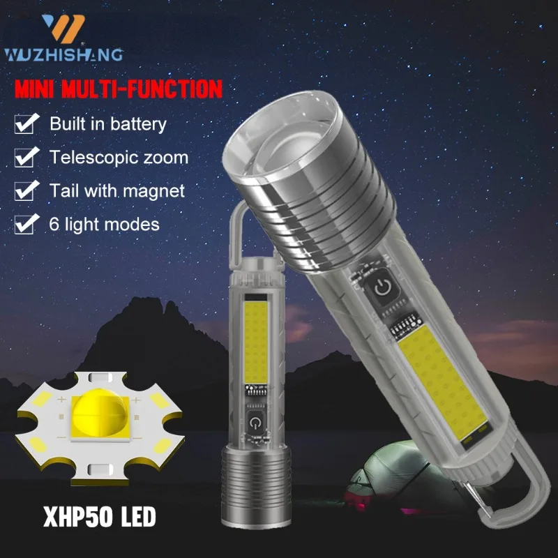 

1000LM S30 XHP50/30W LED ultra bright portable work light keychain light White flashlight telescopic zoom 8-speed press switch