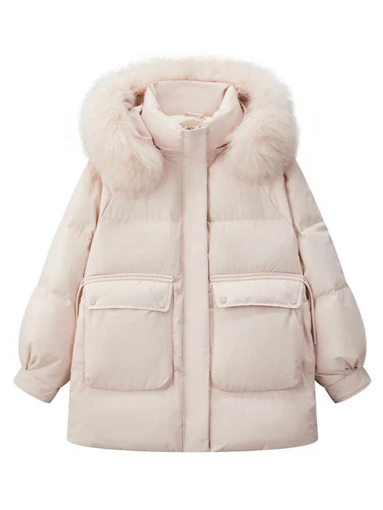 

Женский пуховик на белом утином пуху, парка с капюшоном на меху, новинка зимы 2023, модная темпераментная свободная Толстая Высококачественная пуховая куртка, одежда