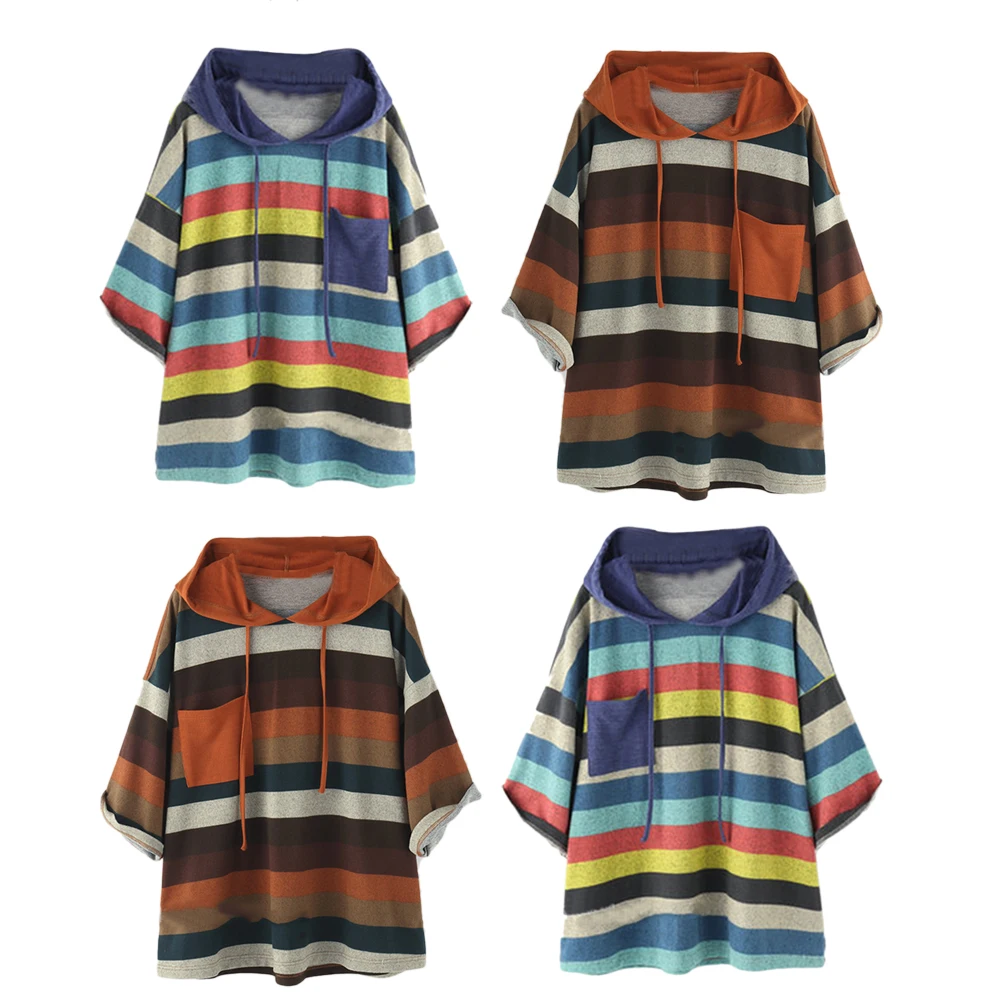

Fashion Leisure Women Pullovers Loose Casual 3/4 Sleeves Med-Long Section Hoodies Vintage Loose Girs Ladies Clothing