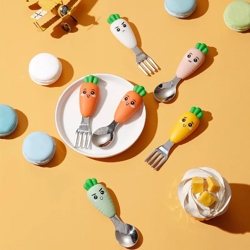 

Stainless Steel Cartoon Carrot Shape Infant Feeding Spoon Fork Children Utensil Baby Tableware Toddler Dinnerware Kids Cutlery