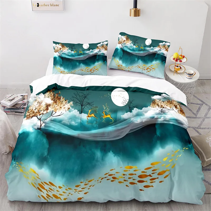 

Oil Painting Duvet Cover Abstract Art Bedding Set King For Kids Teen Adults Microfiber Landscape Romantic Couple Comforter Cover