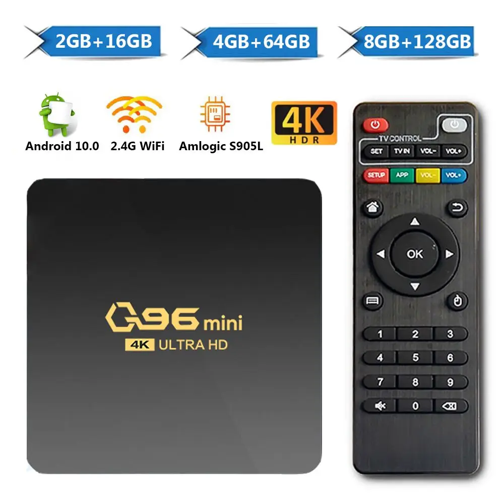 

Q96 Mini Smart TV Box Android 10.0 Amlogic S905L Quad Core 2.4G WIFI 4K Set Top Box 8GB+128GB Media Player H.265 Home Theater