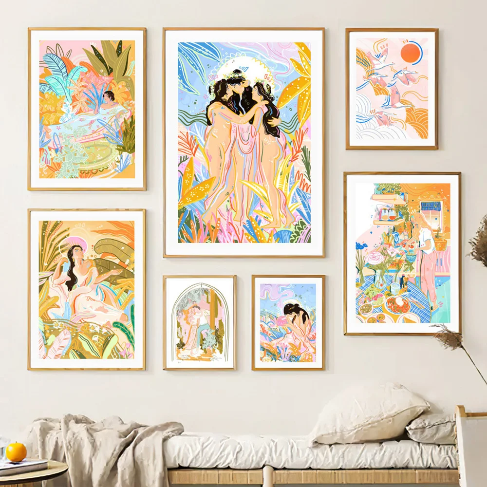 

Abstract Retro Art Canvas Painting Flower Shop Girl Posters And Prints Wall Animals Moroccan Pictures For Living Room Decoration