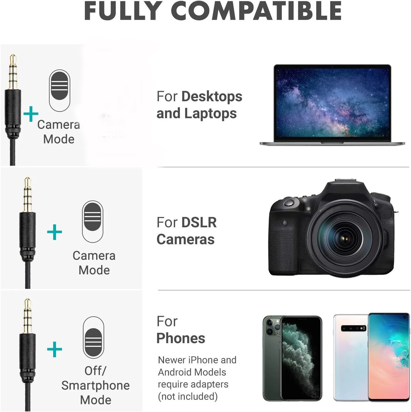 Петличный микрофон с шумоподавлением для смартфона компьютера ПК камеры