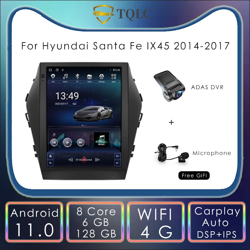 Car Radio Android Tesla Style Screen For Hyundai Santa Fe IX45 2014-2017 10.4'' Stereo Carplay Multimedia Autoradio Head Unit