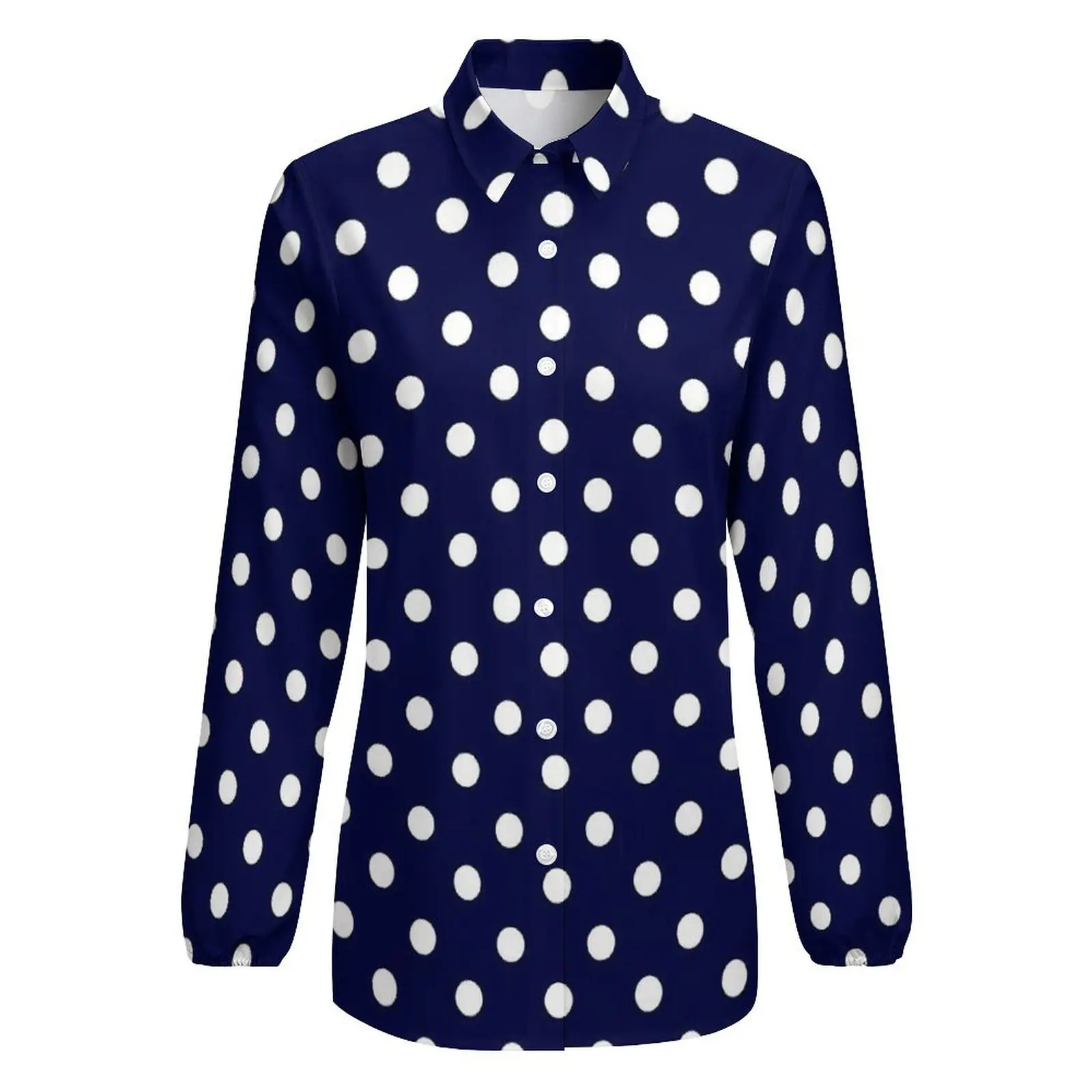 Классическая блузка в горошек Женская сине-белая уличная одежда свободные