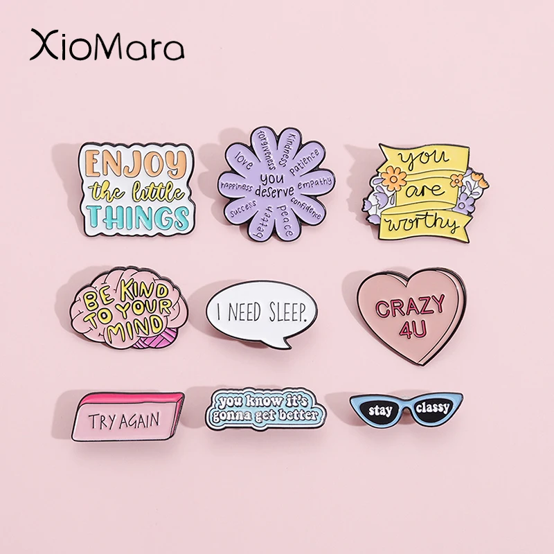 

You're Enough Deserve Enamel Pins Custom Slogan Quotes Try Again Brooches Lapel Badges Self Affirmation Jewelry Gift For Friends