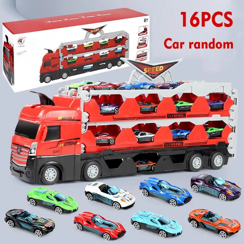 

Грузовик Mega Hauler, гоночная трасса, 16 автомобилей, детская катапульта, катапульта, стреляющая, складная игрушка, модель автомобиля из сплава для мальчиков, Детский развивающий подарок