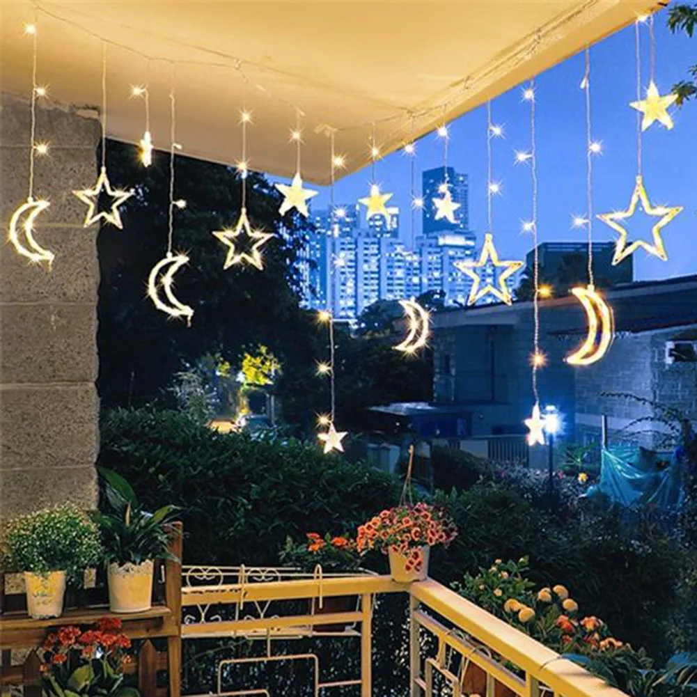 

Solar String Lights Outdoor 138LED Christmas Solar Powered Curtain Lights Star Moon Lights Twinkle LED Fairy Lights for Garden