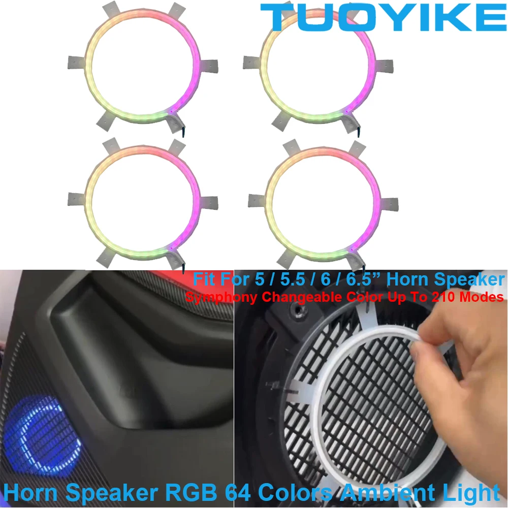 

4PCS LED Symphony Car Audio Horn Loudspeaker 64 Colors Interior Ambient Atmosphere App Control Door Decorate Lights 210 Modes