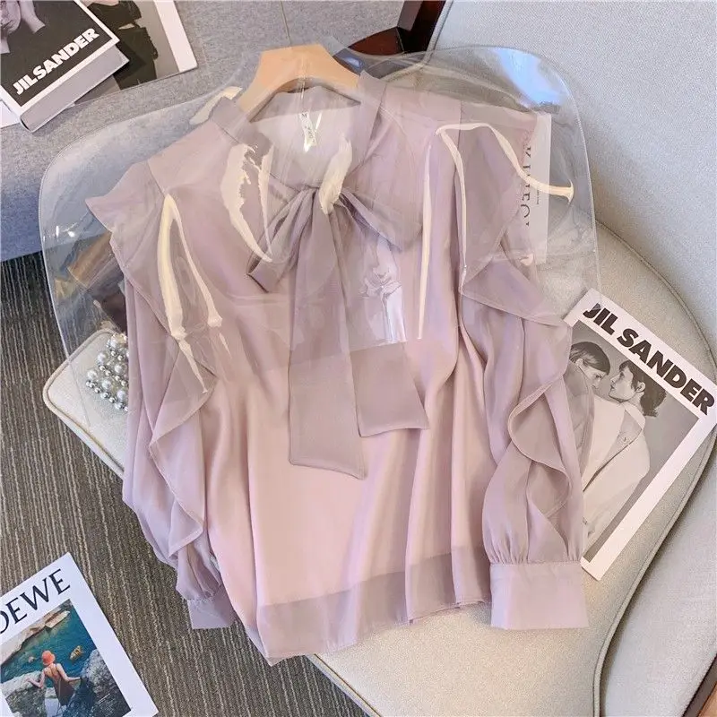 Высококачественная Женская Однотонная рубашка в западном стиле с бантом Женский