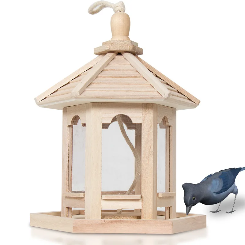 

Outdoor Durable Wooden Plastic Hanging Transparent Bird Feeder House Food Case Pet Mount House Type Pet Birdhouse Pet Water Feed