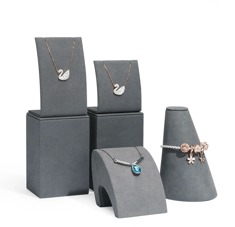 Gray Microfiber Model Portrait Jewelry Display Stand Window Jewelry Props Necklace Pendant Display Stand Set Jewlery Organizer