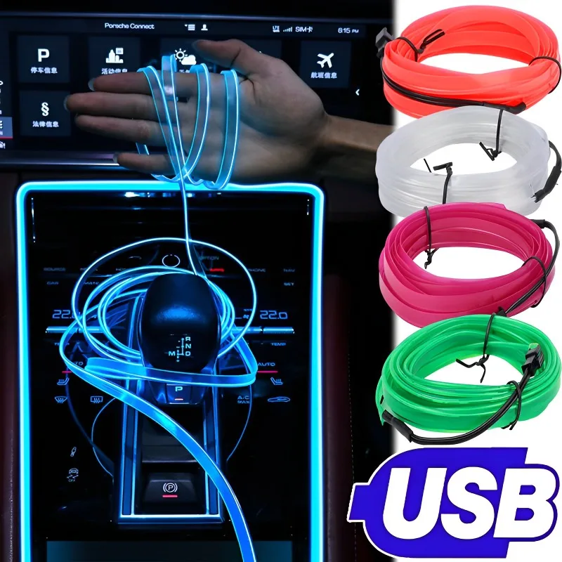 

LED Light Strip USB Universal Car Interior Light Strip Cold Lights Decoration Dashboard Console Ambient Lamp Strips 1/3M